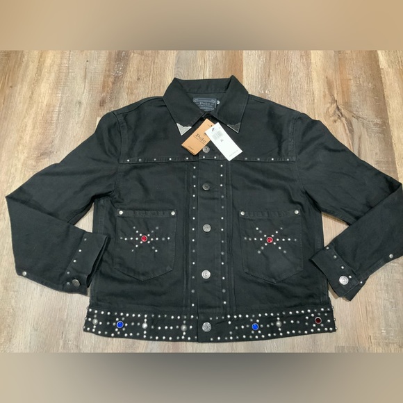 Polo Ralph Lauren Denim Jacket Studded Trucker Black Jean Western